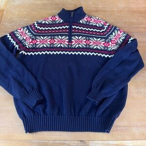IZOD men’s vintage Nordic sweater. Snowflake,ski crew 1/4 zip Large